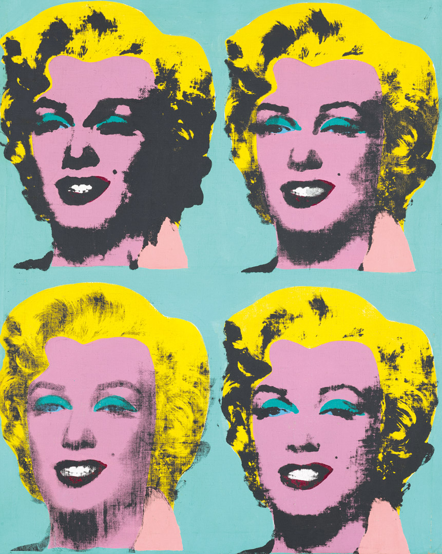 Warhol Four Marilyns Synthetischer Polymer-Siebdruck und Acryldruck auf Leinwand "Warhol Four Marilyns" von Sturtevant aus dem Jahr 1972